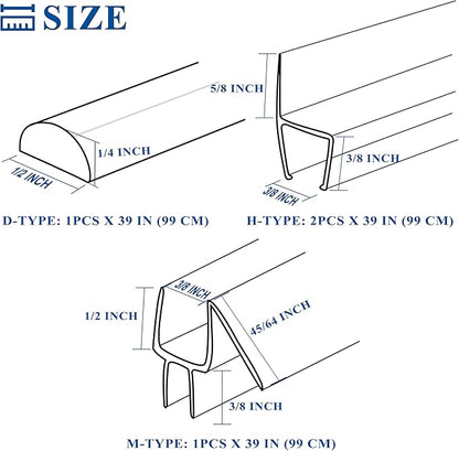 Frameless Shower Door Seal Set 4 Pack x 39 Inch HDM Glass Shower Door Bottom Seal Side Seal Strip Door Sweep for 3/8" Glass Ultra-Clear Polycarbonate Stop Shower Leaks Create A Water Barrier