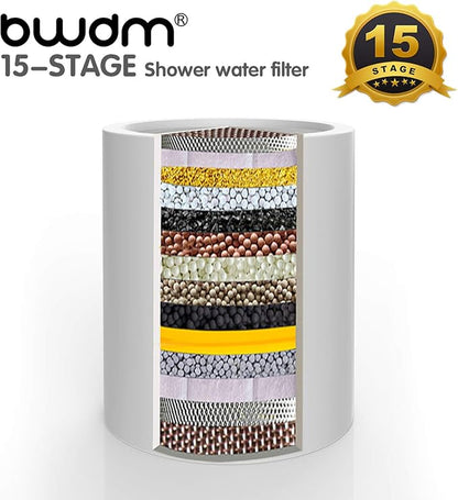15 Stage Shower Filter Cartridge,High output Universal replacement filter cartridge, Remove Chlorine Heavy Metals and Other Sediments, Reduces Dry Itchy Skin Dandruff BWDM.Pack of 1