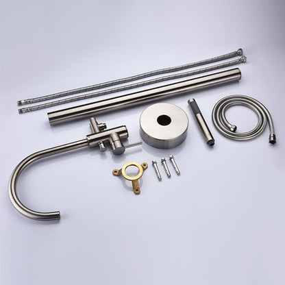 Freestanding Tub Filler Bathtub Faucet Brushed Nickel Floor Mount Single Handle Brass Faucets with Hand Shower