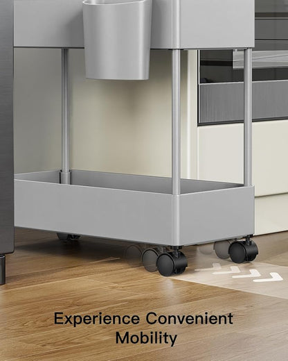 Pipishell Slim Storage Cart with Wheels - 3 Tier Bathroom Organizers and Storage Cart - Rolling Carts for Bathroom, Kitchen, Narrow Space, Laundry Room,Grey