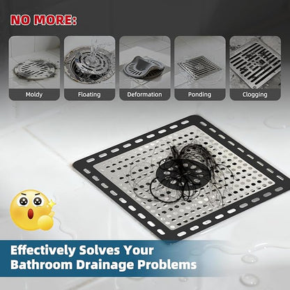 Hibbent 2 Pack Upgraded Shower Drain Hair Catcher, Shower Drain Cover for Bathroom Floor 6" Drain, Anti-Clogging Bathtub Drain Strainer, Stainless Steel Kitchen Sink Drain Strainer with Handle, Black