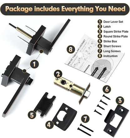 Privacy Door Levers, 1 Pack Oil Rubbed Bronze Door Handles Interior Heavy Duty Bed and Bath Keyless Door Locksets, Reversible for Left Right Handed Doors