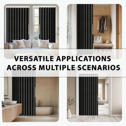 Accordion Door Curtain Set - 100% Blackout, with Curtain Rod Included, for Bedroom Privacy Protection (Black-43 W x 78" L+Rod)
