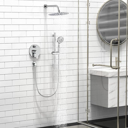 SR SUN RISE 12 Inch Shower System, Slide Bar Shower Faucets Sets Complete Round Shower Heads and 6-Spray Handheld Combo, Wall Mounted Dual Shower Set Included Valve and Trim Kit, Polished Chrome