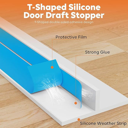 T-Shaped Silicone Door Weather Stripping for Side, 1.37 in x 50 Ft Door Draft Stopper Shower Seal Strip for Door Frame & Windows and Shower Sweep Gaps(White)