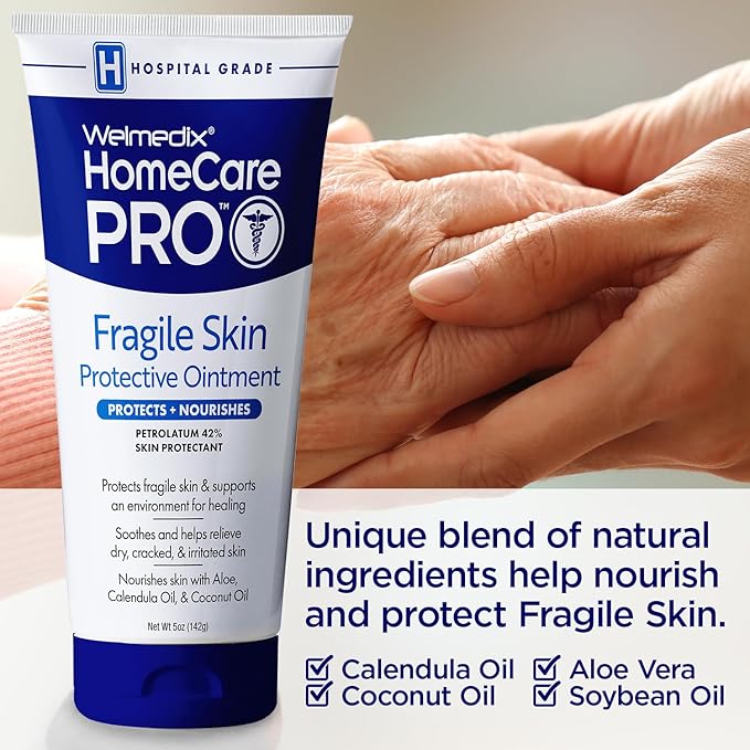 Welmedix Fragile Skin Protective Ointment Hospital Grade Healing Ointment, Barrier Cream & Skin Protectant w/Calendula for Treatment of Eczema, Psoriasis, Dermatitis, Bed Sores, Chafing (5oz Tube)