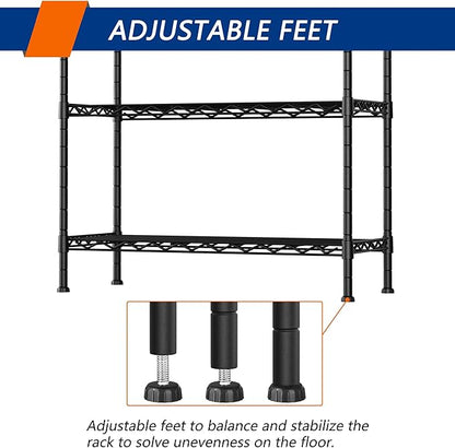 5-Shelf Adjustable Heavy Duty Storage Shelving Unit, Metal Organizer Wire Rack for Laundry Bathroom Kitchen Pantry Closet, Black