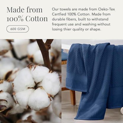 NY Loft 100% Cotton Towel Set 6 Piece Towel Set | Navy Bath Towels | Absorbent & Quick-Dry Towels | Trinity Collection (6 Piece Set, Navy Blue)