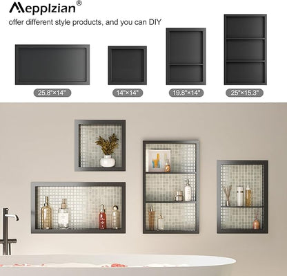 12x18 Black Shower Niche for Shower Wall,Bathroom Medicine Cabinet Recessed,Surface Mount Medicine Cabinet,Small Bathroom Wall Cabinet,Recessed Wall Niche for Over Toilet Storage/Living Room