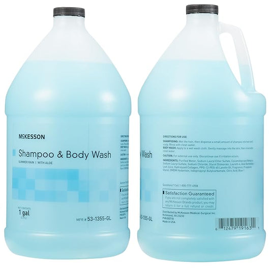 McKesson Body Wash and Shampoo - 1  Gallon Bulk Refill Full Body Wash with Aloe, Summer Rain Scent - Sensitive Skin & Hair 2‑in‑1