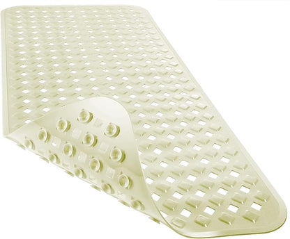 Yimobra Non Slip Bath Mat, Super Strong Suction Cups,34.5"x15.5"Long Tub Mat with Drain Holes, Machine Washable Fast Draining Shower Mats, Bathroom Essentials,Beige