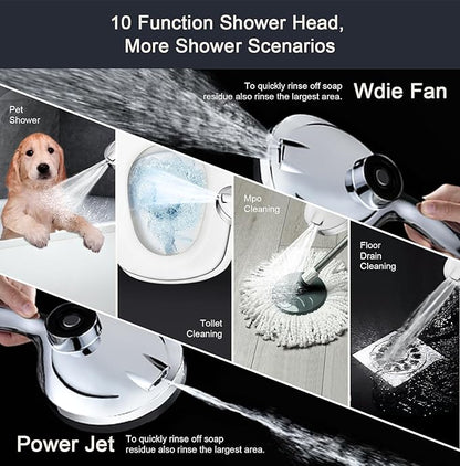 2.5 gpm Magnetic Shower Head with Handheld:High Pressure10-setting Shower Head,Magnetic Bracket,59 Inches Stainless Steel Showerhose,Magnetic Shower Base,1.8 gpm flow control valve.(Chorme)