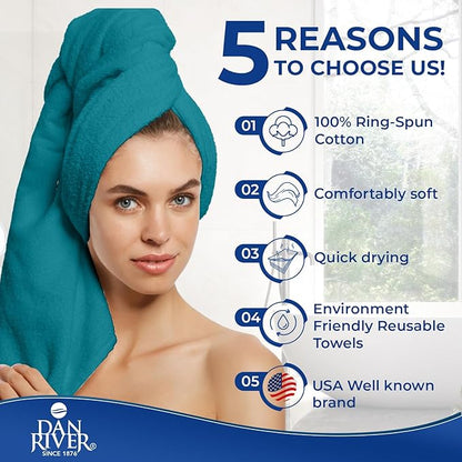 DAN RIVER 8 PC Luxury Bath Towels for Bathroom, 2 Bath, 2 Hand, and 4 Wash Cloths, 600 GSM 100% Ring Spun Cotton Towel Set, Highly Absorbent, Gym, Hotel, and Spa, Teal