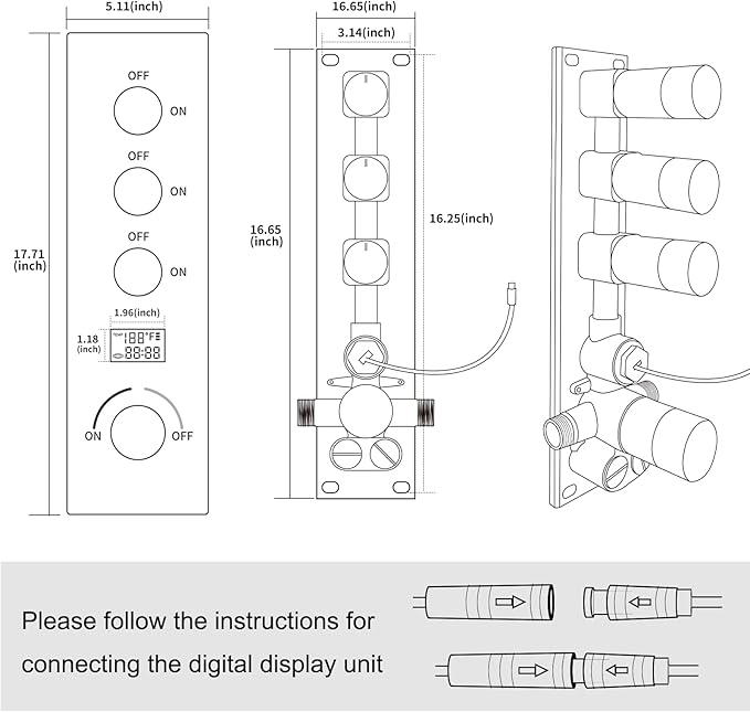 Shower System Chrome Shower Faucet Set with 14X20 inch Ceiling Mount Shower Head and 8 inch Wall Mount Shower Head, Handheld Shower, with Temperature Display Function
