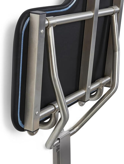 28" x 22.5" Black Padded Cushion Wall Mount Folding Left-Handed Transfer Bench Shower Seat, ADA Compliant