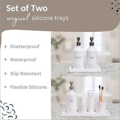 Countertop and Vanity Tray - 2 PC (11” and 7”) Shatterproof Silicone Kitchen and Bathroom Trays for Counter, Kitchen Soap Dispenser Tray, Vanity Trays for Bathroom, Perfume Key Tray