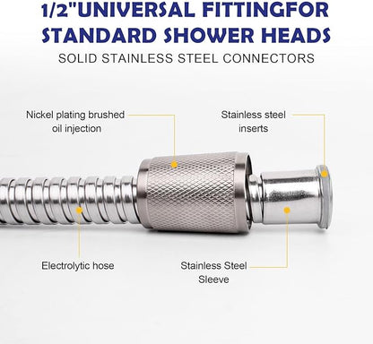 59" Brushed Nickel Shower Hose Replacement Handheld Kink Free Stainless Steel Shower Head Wand Hose Extension Extra Long with Brass Insert and Nut, Durable & Flexible for Pet Bathing Cleaning