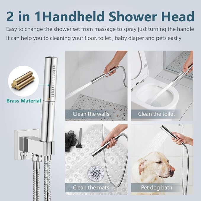 Aolemi Shower Faucet Set, High Pressure Shower System with 2-in-1 Handheld Sprayer, Wall Mount Fixture Combo with Rough-in Valve, 16 Inch Shower Head, Polish Chrome