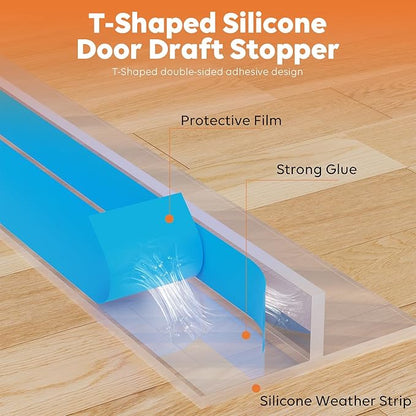 T-Shaped Silicone Door Weather Stripping for Side, 1.97 in x 40 Ft Door Draft Stopper Shower Seal Strip for Door Frame & Windows and Shower Sweep Gaps(Clear)