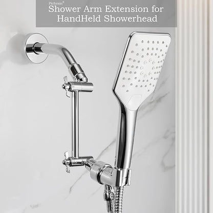 6 Inch Adjustable Shower Head Extension Arm, All-Metal Shower Arm Extender with Locking Set Screw for Rainfall, Fixed, Handheld Showerheads, G1/2 Universal Thread, Easy Installation, Chrome