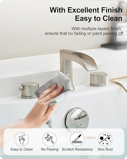 Brass Roman Bathtub Faucet Brushed Nickel, Waterfall High Flow Bath Tub Faucet Set 3 Hole with 2 Handle Deck Mount & Pre-Installed Supply Hoses for Farmhouse