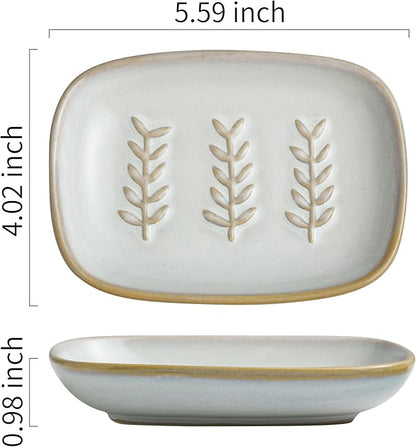 Soap Dish Bar Cleaner Dish for Shower, Ceramic Soap Dishes for Bar Shampoo or Sponge, Shower Soap Dish Soap Saver Tray for Bathroom Kitchen Sink, Easy to Clean