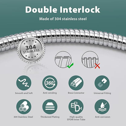 Chrome Shower Hose Replacement For Cleaning 59 Inches 304 Stainless Steel Shower Head Hoses High Pressure Bidet Hose Extension Flexible Showerhead Hoses Extra Long