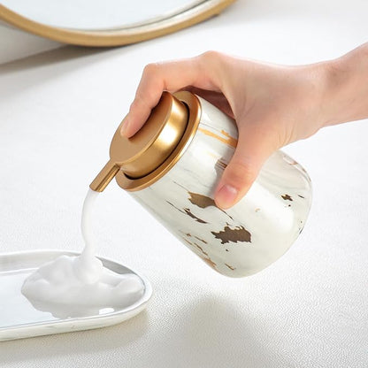 Enra Ceramic Gold Foaming Soap Dispenser,12 oz Marble Foam soap Dispenser Bathroom Refillable Hand Soap Dispenser for Bathroom Kitchen with Easy-to-Press Pump (Glod Foam Type)