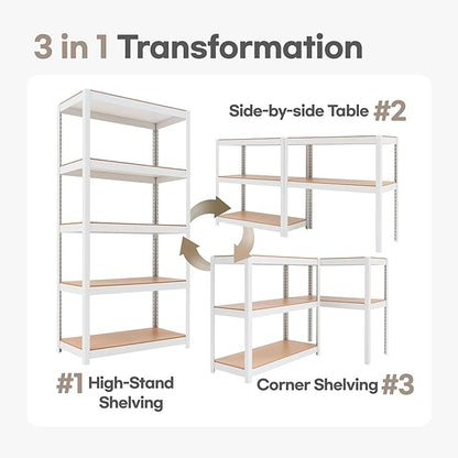 HOMEDANT House 5 Tier Laminated Metal Shelving Unit Adjustable Storage Utility Rack Heavy Duty Shelves Organization Multipurpose Shelf Kitchen Garage Pantry Closet (2, (M) 36.2" W, White)