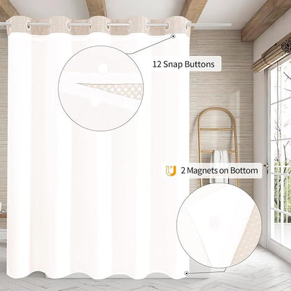 MitoVilla No Hooks Needed Pink Waffle Shower Curtain Liner Set, Modern Waffle Weave Heavy Duty Fabric Cloth Shower Curtain with Snap-in Liner for Luxury Neutral Hotel Spa Bathroom Decor, 72 x 74