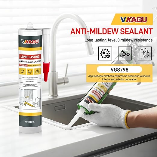 VGS 798 Professional Silicone Sealant Caulk 10.15 Oz Cartridge, 4 Pack - for Kitchen & Bathroom, White, 100% Waterproof Silicone Sealant,Shrink & Crack Proof