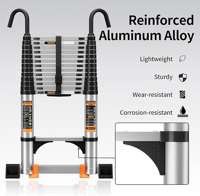 Telescoping Ladder,13.5FT Aluminum Multi-Purpose Collapsible Ladder with Stabilizers and Hooks,Jiashche Portable Extension Ladder for RV or Outdoor Work Silver,330lb Max Capacity