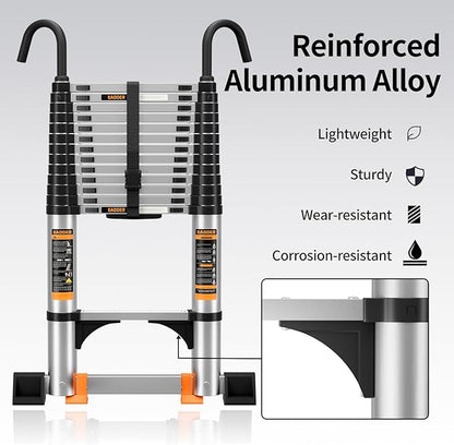 Telescoping Ladder,13.5FT Aluminum Multi-Purpose Collapsible Ladder with Stabilizers and Hooks,Jiashche Portable Extension Ladder for RV or Outdoor Work Silver,330lb Max Capacity