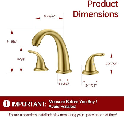 sumerain 3 Hole Roman Tub Faucet Brushed Gold with with Brass Rough in Valve, High Flow