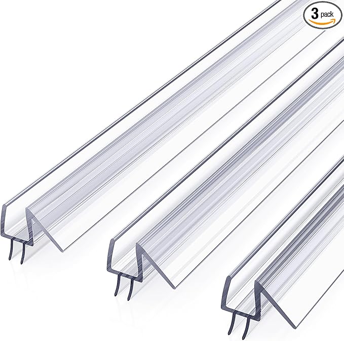 Shower Door Bottom Seal, 3Pack Shower Door Sweep Strip, Frameless Glass Doors Seal Strip for 3/8'' (10mm) Thick Doors, 39.3'' x 0.39'' Showers Water Guard Barrier