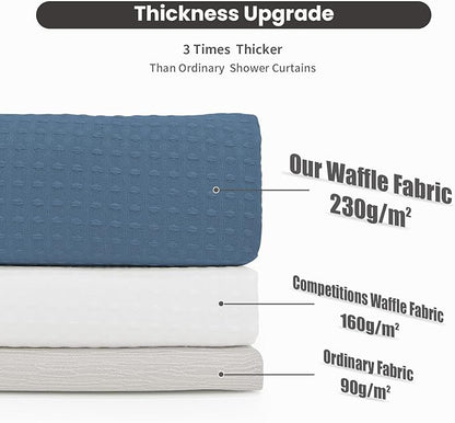 Inhousolu No Hook Waffle Weave Shower Curtain with Removable Snap in Fabric Liner Set for Bathroom, 230 GSM Heavy Duty Weighted Hem Water Repellent Washable Bath Curtains, 72 x 78 Inch, Moonlight Blue