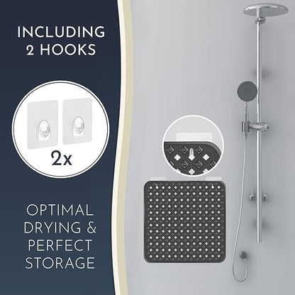 homerella® Shower Mat Non Slip Anti Mold, Non Slip Shower Mats for Inside Shower Stall Anti Slip Mat, Square Shower Floor Mat 21 x 21 in with Suction Cups & Hooks for Quick Drying, Machine Washable