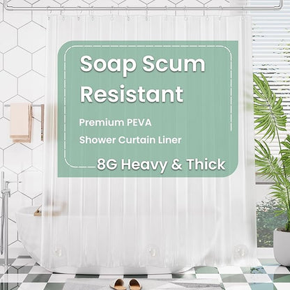 AmazerBath Frosted Shower Curtain Plastic, Heavy Duty Bathroom Curtain Premium PEVA, 8G Weighted Shower Curtains for Bathroom with 3 Big Weighted Stones and 12 Rustproof Grommets, 70x72 Inches