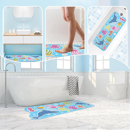 Baby Bath Mat for Tub Non Slip Kids Bathtub Mat Extra Long 40X16 Inch Toddler Bath Tub Shower Mat Anti Slip with Suction Cups & Drain Holes, Machine Washable (Whale Shark)