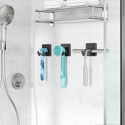 10 Pack Shower Hooks for Inside - Extra Sticky Stainless, Razor Holder Shower Accessories, Wall Mounted Self-Adhesive Hooks for Razor, Loofah, Towel, Coat, Key, Matt Black,