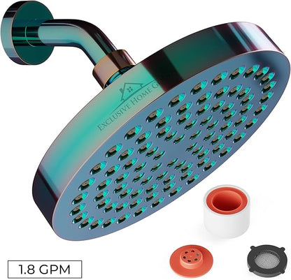 Rainfall Shower Head - 6" High Pressure Shower Heads - 1.8 GPM Shower Heads with Anti-Clog 90 Rubber Jets - 360° Rotation Adjustable Shower Head - Rustproof Bathroom Shower Head - Polished Rainbow