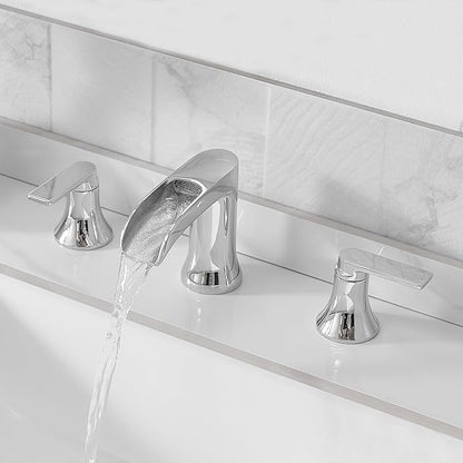 Chrome Deck Mount Tub Faucet 3 Hole, Brass Widespread Waterfall Bathtub Faucet 2 Handle 8-16 Ins Bath Tub Faucets Set High Flow Faucet for Bathtub