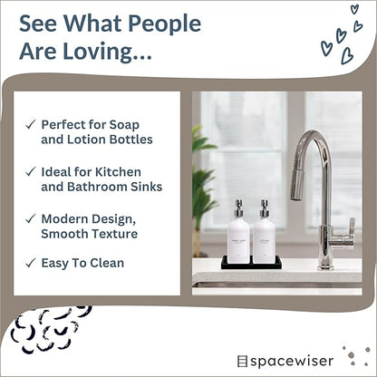 Countertop and Vanity Tray – Small 7.7” Silicone Tray, Soap Dispenser Trays, Bathroom Trays, Kitchen Soap Holder Sink Organizer Counter Caddy for Soaps Bottle Keys, Sponge Holder Dish Black