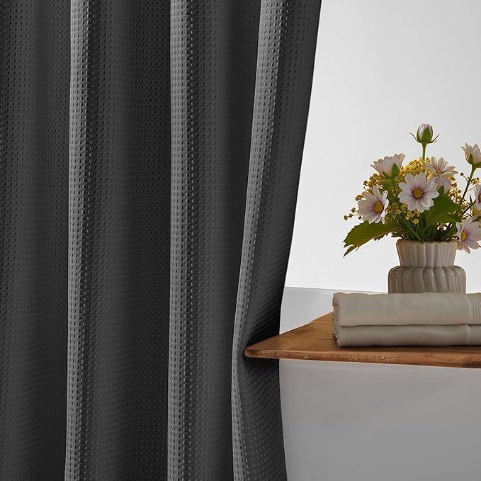 River Dream Heavyweight No Hooks Required Dotted Waffle Weave Shower Curtain with Snap in Liner -Extra Long 71W x 86H,Hotel Grade,Spa Like Bath Curtain,Graphite Grey