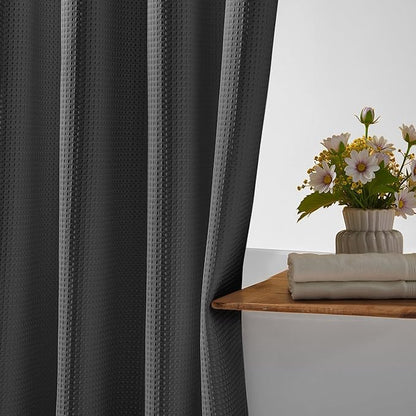 River Dream Heavyweight No Hooks Required Dotted Waffle Weave Shower Curtain with Snap in Liner -Extra Long 71W x 86H,Hotel Grade,Spa Like Bath Curtain,Graphite Grey