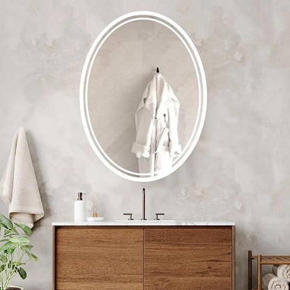 32 x 24 inch Oval LED Bathroom Mirror Anti-Fog 3 Colors Light Dimmable Wall Mounted Lighted Bathroom Vanity Mirror Smart Makeup Mirror Touch Switch