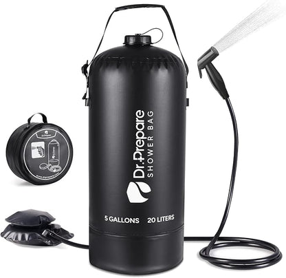 DR.PREPARE Portable Shower for Camping, 4/5 Gallons Camping Shower Bag, Portable Outdoor Shower with Pump for Hiking, Climbing, Pet Cleaning, Car Washing, Beach & Emergency