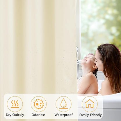 Waterproof Fabric Long Shower Curtain Liner with 3 Extra-Large Magnets, 72 x 78 inch Extra Long Cream Cloth Shower Liner Machine Washable, Hotel Quality Lightweight Shower Curtain for Bathroom