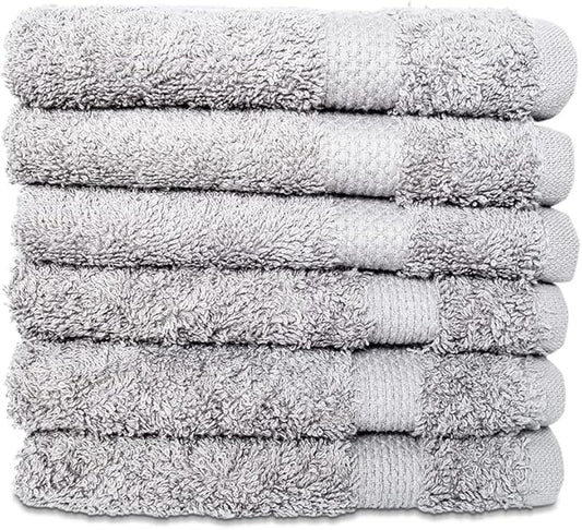 Hencely Premium 6-Pack Washcloths 12x12 Inches Soft Turkish Cotton High Absorbent and Quick Dry Dishtowel for Kitchen and Bath (Wash Cloth 6 Pack, Silver)