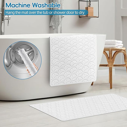 WRISIN Bathtub Mat Non Slip with Suction Cups - 100% Rubber Bathroom Mat Textured for Bath Tub Shower Safety - Soft on Touch - BPA/PVC Free - Pet Dog Bath Mat - Machine Washable - 16 × 28 Inch（White）